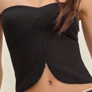 Reformation - black strapless crop top (middle zip up)